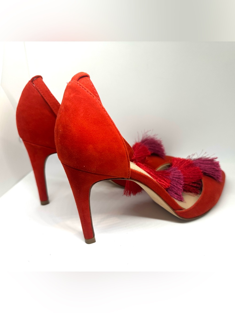Antonio Melani Camalia Tomato Pure Red Suede Tassel Pointed Slingback Heels 8.5M - Picture 5 of 10